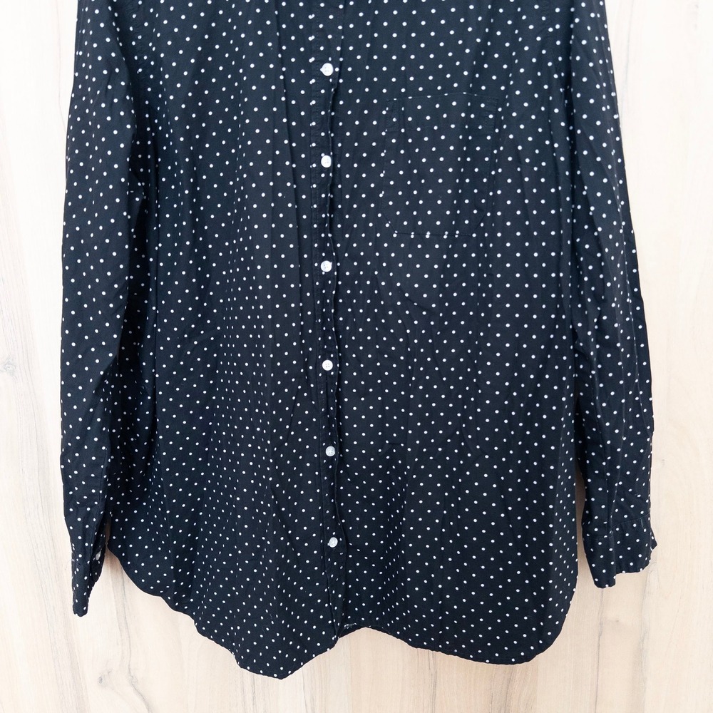 Old Navy Womens Polka Dot Button Down Shirt XXL Black Long Sleeve Retro Preppy - Picture 3 of 8
